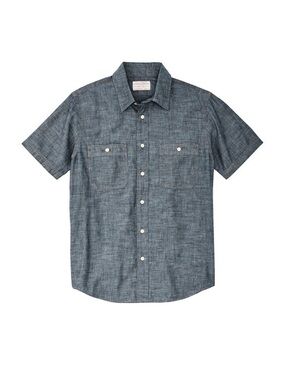 Filson Navy Short-Sleeve Button-Down Chambray Shirt NWT